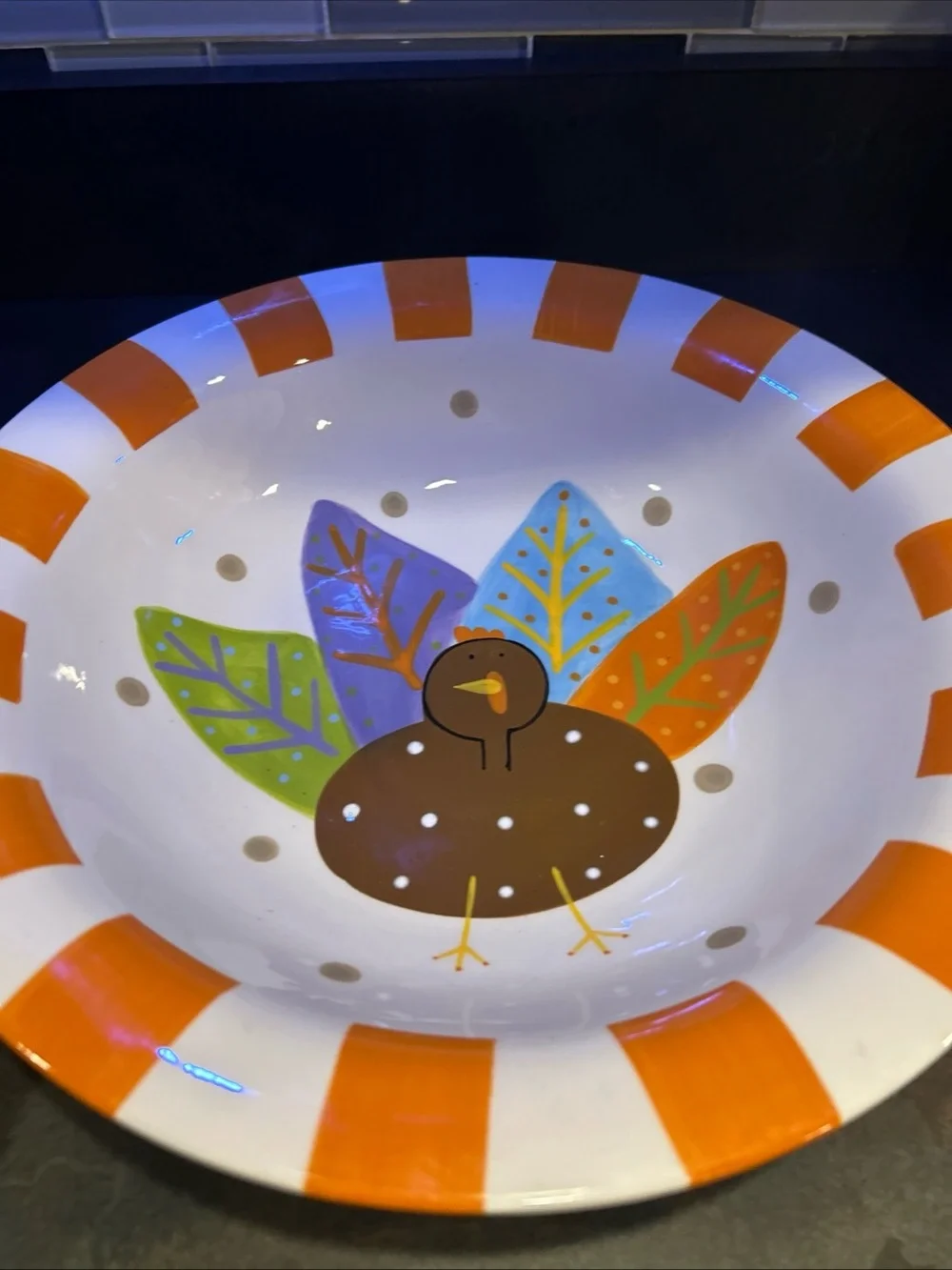 Coton Colors Orange Stripe Turkey Serving Bowl